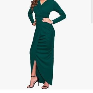 Teal V-Neck Ruched Gown